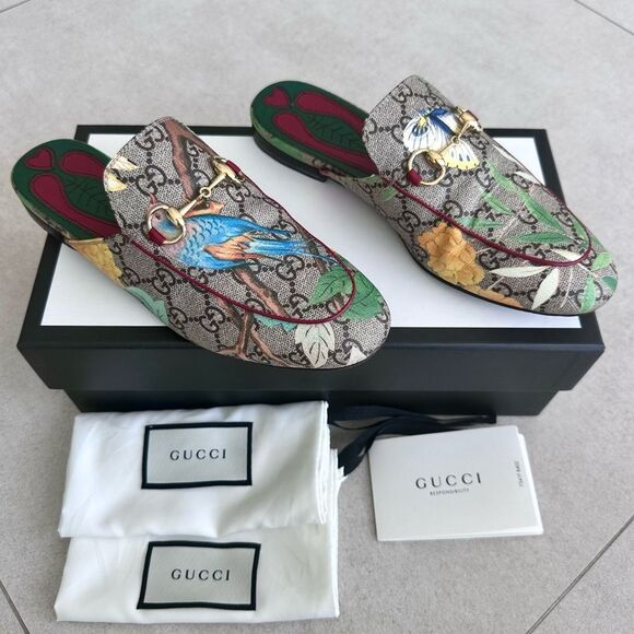 Gucci Princetown Multicolor GG Canvas Horsebit Tian Print Mules EU 37 US 7 - Picture 1 of 9